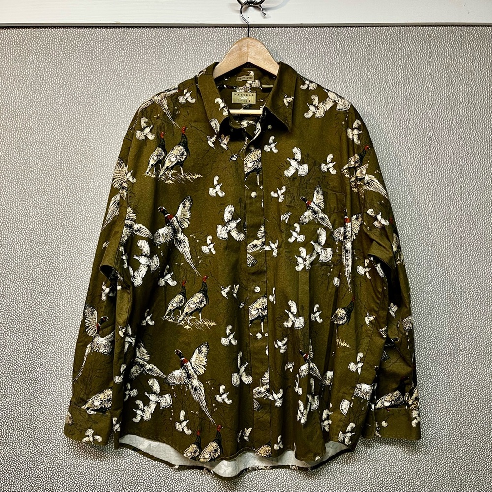 XXL Natural Issue Pheasant and Turkey Print Button Down Shirt
